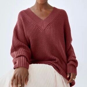 Aritzia Wilfred Belize Merino Wool V-Neck Knit Cozy Cotagecore Sweater Size 3